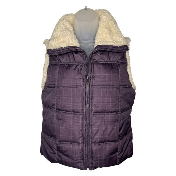 Big Chill Puffer Vest Plaid Sherpa Faux Fur Trim Jacket - Picture 1 of 8